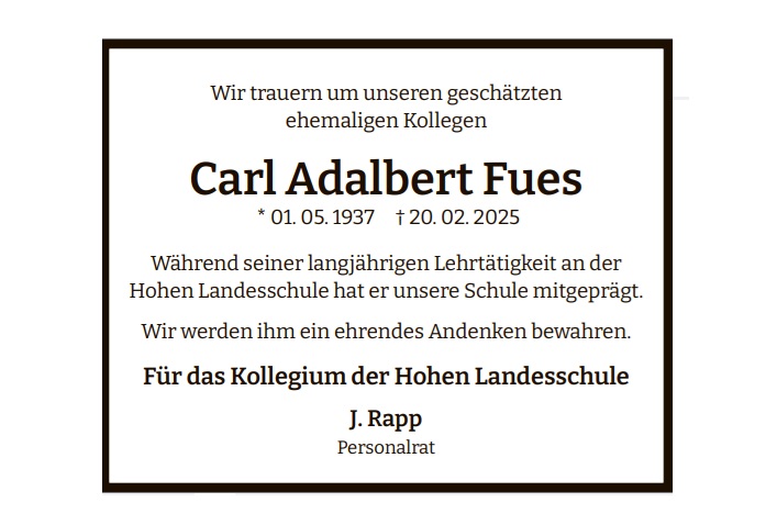 Trauenranzeige Carl Adalbert Fues
