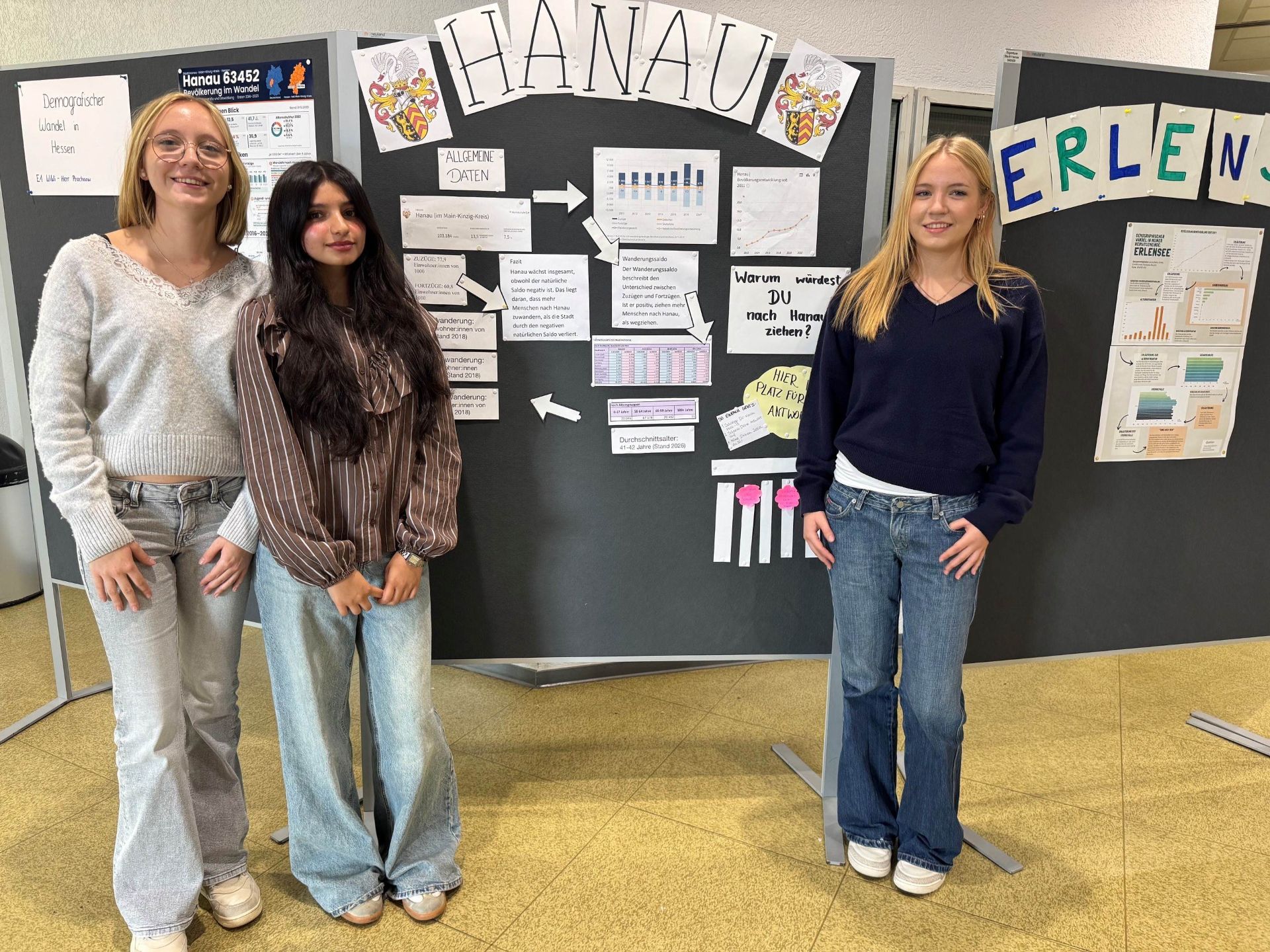 Foto: Kati Schneider, Zanib Faraz und Lena Schneider gestalteten einen Teil des Hanauer Ausstellungsabschnitts.